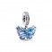 PANDORA Blå Murano Glas Sommerfugl charm med vedhæng